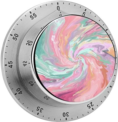 Mechanischer Edelstahl-Timer, Mintgrün und Lavendel, bedruckt, magnetisch, Countdown-Timer, 60-Minuten-Timer, geeignet zum Kochen, Backen, Lesen