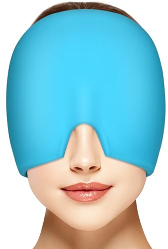 AOOWU Migräne Maske Gel Kühlmaske, Upgraded Migräne Kühlmaske Schlafmaske Kühlmütze Kühlhaube, 360° Abdeckung Migraine Relief Cap für Kopfschmerzen, Geschwollene Augen, Nebenhöhlen, Nervosität