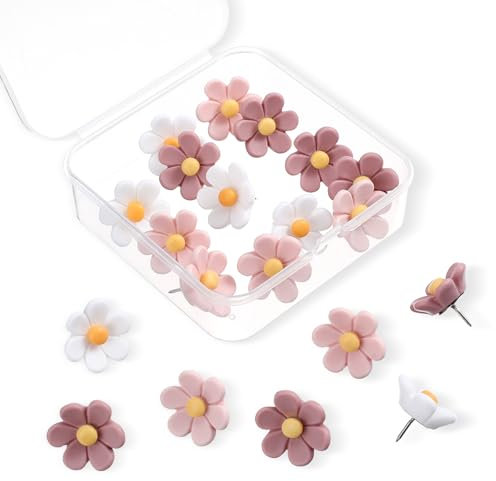 YQQYG Pinnadeln Blumige Pinnnadeln 20 Stück Heftzwecken für Pinnwand, Pinnwand Nadeln, Reisszwecken für Korktafel, Fotowand, Büro, Zuhause Dekoration (Weiß,Rosa)