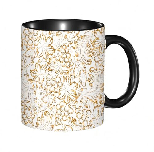 reyawdf Tazza Mug in Ceramica Personalizzata,Uve d'oro senza cuciture quattro sfondo d,11oz/330ml, Resistente al Calore, Adatta a Lavastoviglie Idea Regalo Divertente per Colazioni, Compleanni, Natale