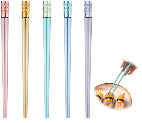 LONZIKP 5 Pares de Palillos Reutilizables Aptos para Lavavajillas, Juego de Palillos Chinos para Sushi, Personalizados, Fibra de Vidrio (24cm) (Multicolor)