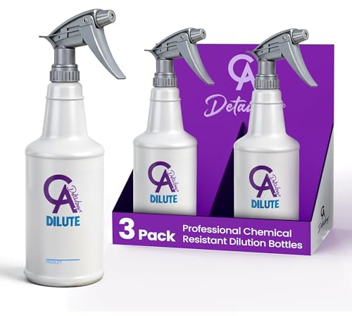 CA Detailing Chemical Resistant Spray Dilution Bottles - 3 Pack, Industrial Strength, Adjustable Nozzle, Leak-Proof Design for Car Detailing, Cleaning Solutions, and Household Use