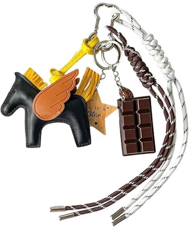 Pony Taschen Anhänger Y2k Design-Anhänger aus Seil für Handtasche Schlüsselanhänger Personalisiert In Künstlichem Leder Aesthetic Bag Charms Rucksack Anhänger für Tasche und Schlüssel (Schwarz)