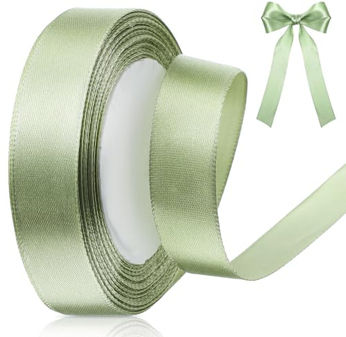 Nogeqi 2 rullar presentband salviagrön 20 mm, 22 m band satin brett, satinband grönt presentband eukalyptus grön för halloween jul bröllop dop födelsedag diy-hantverk