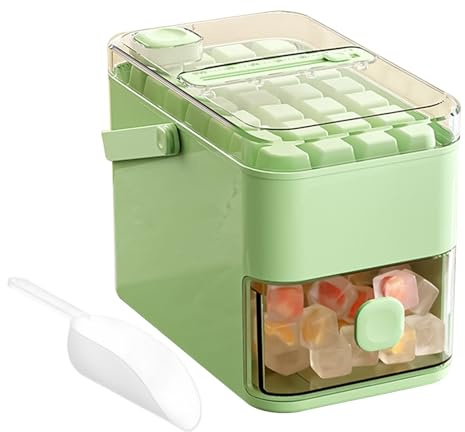 Ice Cubes Tray for Freezer, Food-Grade Ice Cubes Moulds, 56Pcs Ice-Cubes Maker with Lid and Bin, Release All Ice-Cubes in A Press, with Ice-Scraper, Non Stick ICES Making Tool for Whiskey Cocktails