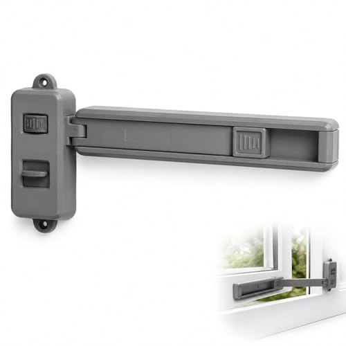 EMTPJAL Window Restrictor & Lock, Self-Adhesive Window Limiter for UPVC, Wooden & Aluminium Frames, No Drilling Required, Heavy-Duty Home Security Stopper for Pets & Ventilation Control (Grey)