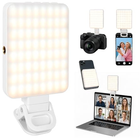 AiQInu Luz para Movil con Clip, LED Luz Selfie 128 LED Profesional, 3000-6500K Luz de Video Ajustada 2000mAh Recargable CRI 95+ 3 Modos Luz Portátil para Phone,iPad,Laptop,Cámara
