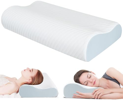 EvenVentric Cervical Pillow for Neck Pain - Neck Support Pillow for Sleeping, Orthopaedic Memory Foam Pillow with Washable Cover for Back Stomach Side Sleepers（63x34x12/9CM）
