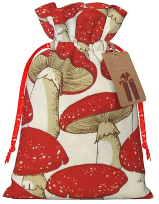 Bolsas de regalo de Navidad con estampado de setas rojas y blancas con cordón, saco festivo de Navidad, fiesta de cumpleaños, embalaje de regalo