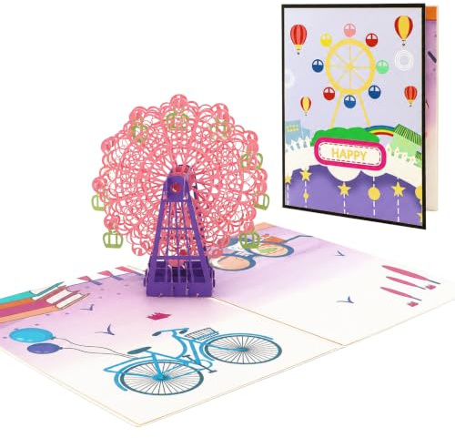 DORAFIORA® Pop-Up Karte Riesenrad – Romantische 3D Grußkarte für Geburtstag, Jahrestag & Valentinstag | Originelle Geschenkidee inkl. Umschlag