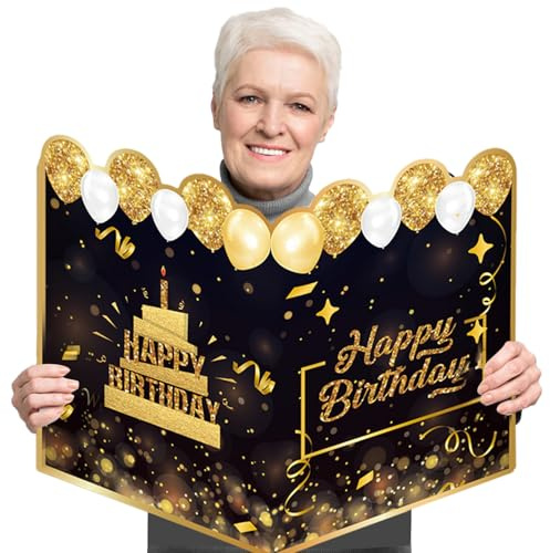 Oversize Greeting, Big Birthday Message Poster, Fun Novelty Stationery Item, Vivid Colorful Graphic, Autograph Album, Giant 2 Foot Size, Simple Foldable, Perfect for Adult Men Women