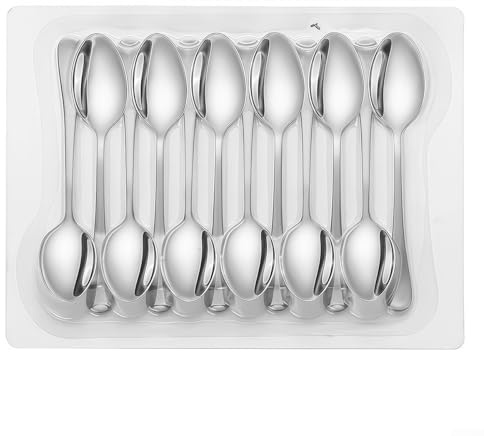 12 cucchiai in acciaio inox per cena, matrimoni, feste e pasti informali (argento)