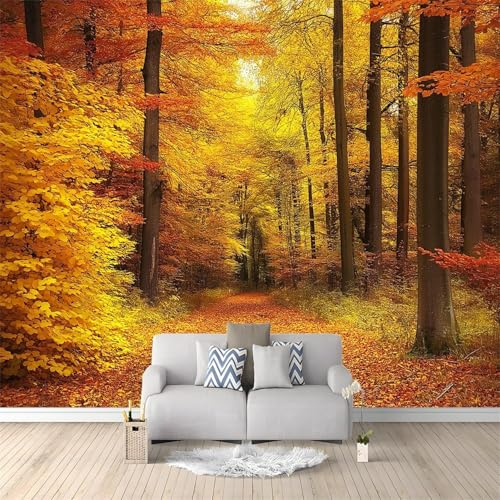 Carta da Parati Bosco Autunnale 250x175 cm Fotomurale da Parete Albero Carta Parati Adesiva Muro 3D Poster Giganti da Parete Camera da Letto Soggiorno B-1334