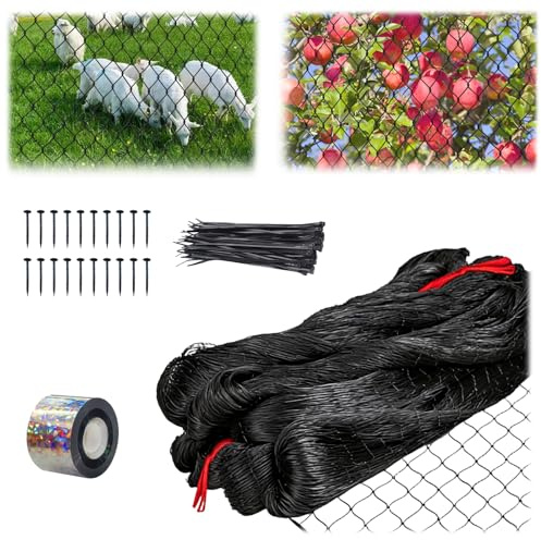 Filet de protection contre les oiseaux, 30 x 15 m, à mailles serrées, en polyéthylène, robuste, avec bande anti-oiseaux et 100 serre-câbles, pour balcon, plantes, étang, jardin, arbres fruitiers
