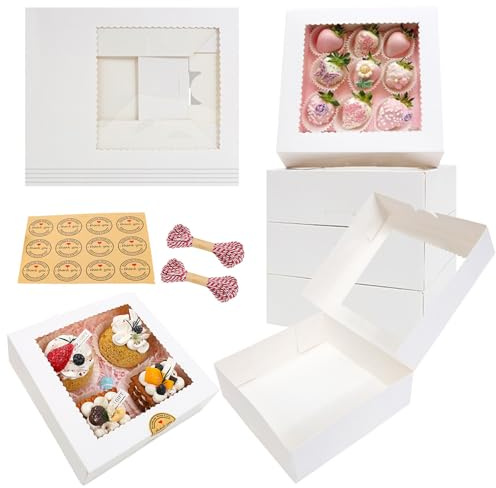 YITONGFU 10Stück Tortenbox Set,Tortenkarton,Kuchenbox,Keksschachtel，weiße Tortenschachtel mit Fenster Kuchenkarton für Torten, Süßigkeiten Kuchen Gebäck(20.4X20.4X6.5)