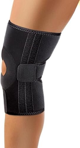 TOROS GROUP MANUFACTURE Neopren Kniebandage mit Stabilisatoren – Kniestütze – Knieorthese Knieschutz mit Klettverschluss verstellbare mit 4 Rippenversteifungen Schwarz Large