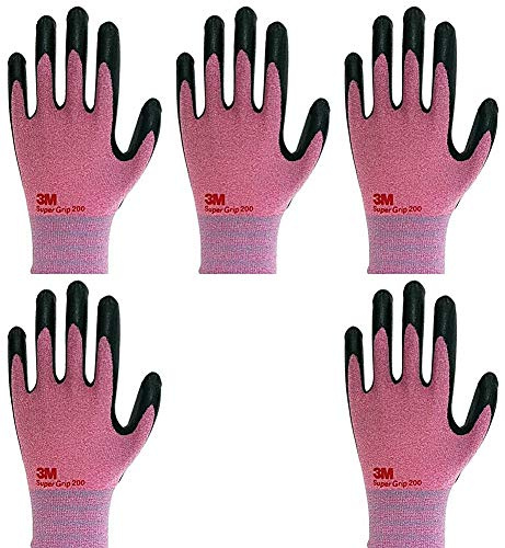 Lightweight Nitrile Work Gloves, 3D Comfort Stretch Fit, Durable Power Grip Foam Coated, Smart Touch, Thin Machine Washable, 5 Pairs Pack (Large, Pink)