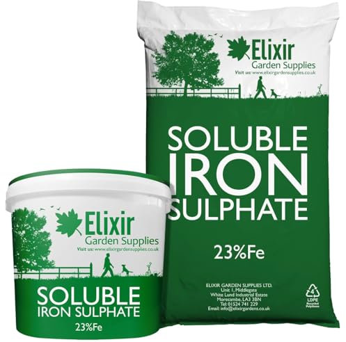 Elixir Gardens Soluble Sulphate of Iron 23% Fe Fertiliser | Lawn & Turf Treatment/Grass Green-Up | 500g-25kg Weights Available in Bags & Tubs | 1kg Bag | Makes up to 80 Litres of Liquid Feed