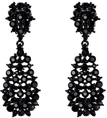 EVER FAITH Ohrclips Damen Kristall aushöhlen Teardrop Träne baumeln Party Zubehör Ohrringe Schwarz Schwarz-Ton
