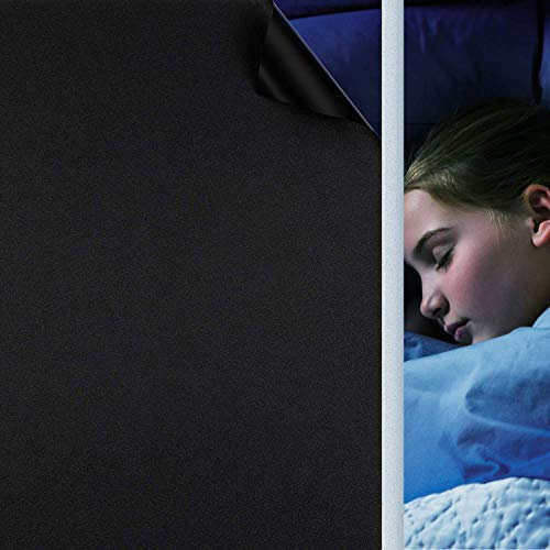 Fensterfolie Selbsthaftend Schwarz, Verdunkelungsfolie Blickdicht Sichtschutzfolie Anti-UV & Sichtschutz Fenster Klebefolie Statische Folie Dunkel für Schlafzimmer Badezimmer - Schwarz [60x200 cm]