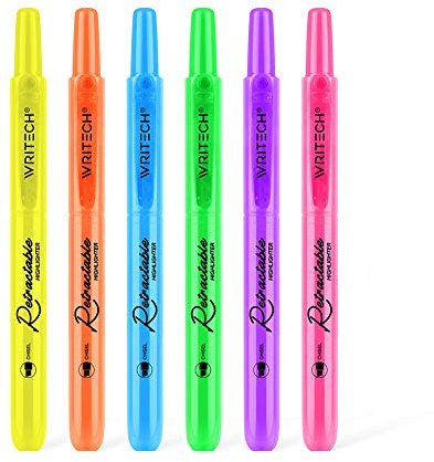 Writech Retractable Hightlighters Chisel Tip Assorted Colors (Neon)aa