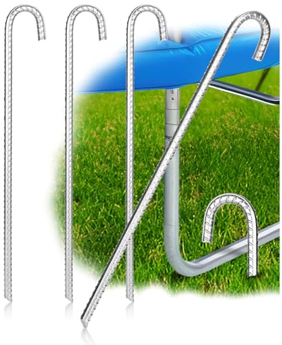 COM-FOUR® 4X XL Bodenanker aus massivem Stahl, J-Form 42 cm, Ø 1 cm – verzinkte Erdanker für Zelt, Pavillon, Hüpfburg, Trampolin, auch als Bewehrungsstab für den Boden, stabil & rostfrei