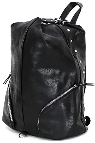 Zaino zainetto donna con cerniera grande ecopelle Borsa spalla zaino donna da viaggio tempo libero lavoro scuola viaggio sintetico quotidiano chic con stile alla moda idea regalo (Nero)