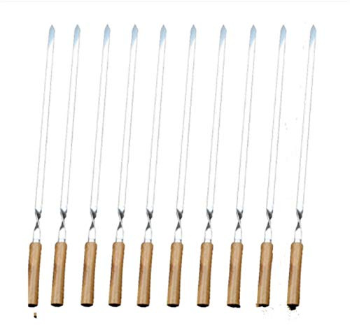 HNGM Brochetas Barbacoa 55 cm 21.5Pinchos de BBQ de Acero Inoxidable Shish Kebab Barbacoa Parrilla Palo Palo Mango de Madera Tenedor Aguja Larga Plana Plana Carne Conjunto Herramienta de Campamento