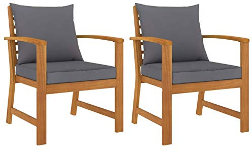 Tidyard Set med 2 trädgårdsstolar med armstöd i massivt trä, akacia med kuddar, 60,5 x 60,5 x 81 cm, utomhusfåtöljer i trä