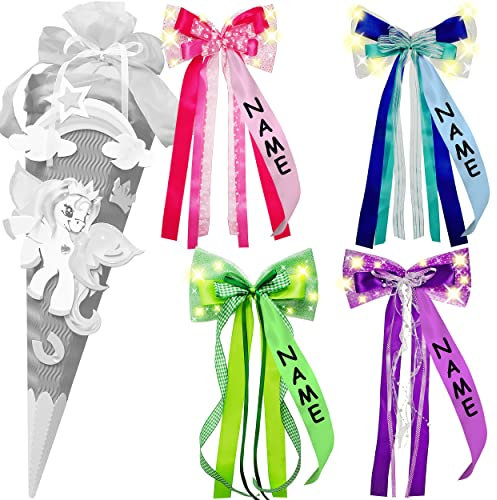 alles-meine.de GmbH Bastelset - Schultüte Farbe & Größe wählbar 70/85 / 100 cm - passende LED LICHT Schleife - inkl. Name - Pony/Einhorn - Farbe frei wählbar - Bastelschu..