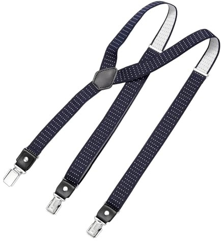 DonDon Hosenträger Herren gepunktet dunkelblau weiß schmal 2,5 cm - Extra starke Clips für Anzug - Hosenträger Herren extra stark - Ideal für Männer oder Damen Rockabilly Suspenders
