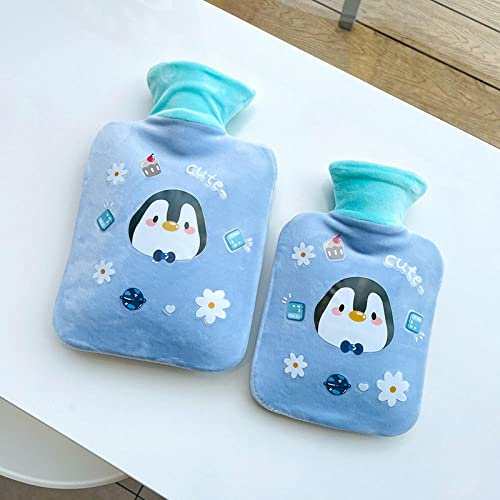 Wärmeflasche Blauer Pinguin Wärmflasche Bettflasche Mit Bezug Flauschig Groß Gemütliches für Erwachsene Kinder Baby Weichem Weiches Plüsch Geschenke für Frauen 1000ML