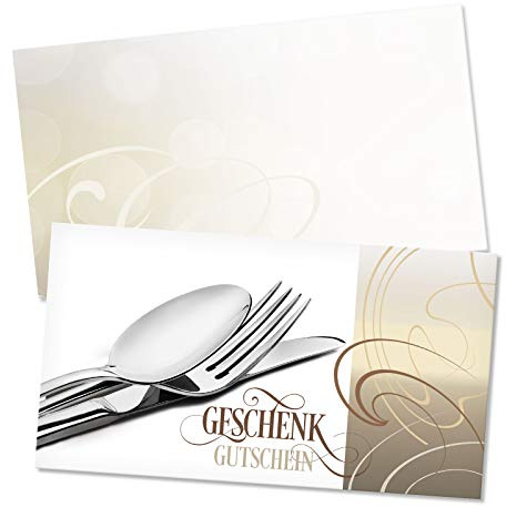 GESCHENKGUTSCHEINcom by POS-HAUER. Gutschein-Set. 100x Gutschein + Kuvert. Für Restaurant Gasthaus Hotel. Blanko zum selber Ausfüllen.