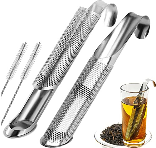2Pcs Tea Strainer,Stainless Steel Tea Infuser,Tea Diffuser with Extra Fine Mesh, Long-Handle Tea Filte Stick Pipe Holes Steeper for Loose Tea, Rose, Coffee,Spices…