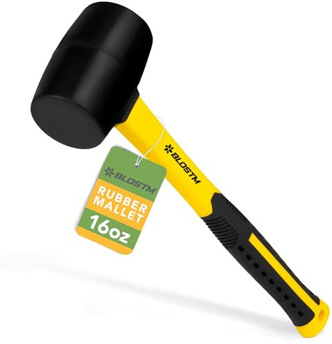 BLOSTM Heavy Duty Rubber Mallet - 16oz. Solid Rubber Mallet Hammer for Slabs, Bricklaying, Tent Pegs, Tiling, Paving - 32cm (Leaves no Marks) with Non-Slip Grip (16oz)