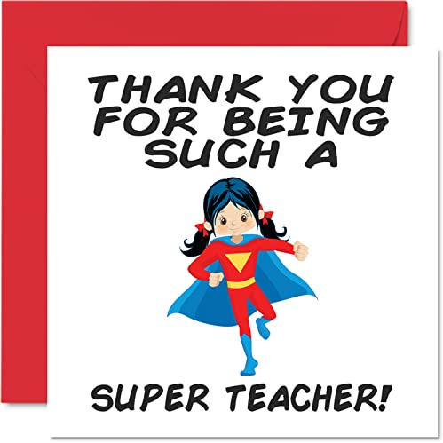 Stuff4 Dankeskarten für Lehrer, Super Teacher Female | Dankeskarten für Lehrer Sie oder Ihn, humorvolle Lehrer-Wertschätzungskarte, 145 mm x 145 mm