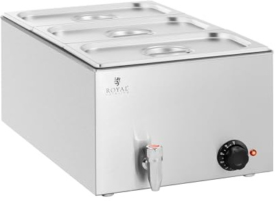 Royal Catering RCBM_GN1/3 Bain Marie 600 W 3 GN 1/3 Ablasshahn Wasserbad Speisenwärmer