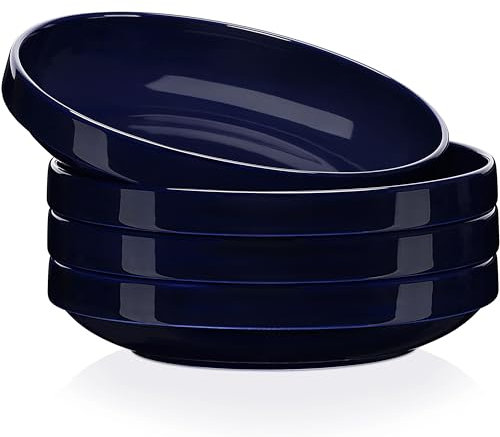LOVECASA Set di Piatti Fondi e da Zuppa per 8 Persone, Piatti in Porcellana 8 Pezzi, 1020 ml Piatti per Insalata/Pasta/Zuppa/Frutta, Blu Scuro