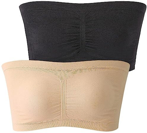 FULIER Womens Bandeau Bra Padded Strapless Bralette Bra Seamless Bandeau Crop Tube Top Daily Bras 2 Packs
