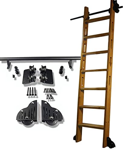 3.3-20 Fuß Schieber Leiterbibliothek Komplette Hardware Rolling Rail Set (keine Leiter), Stahlrundrohr Mobilfunkleiter für Heim/Innenräume/Loft, Schwarz, Schwarz ( Size : 200cm Gleisbausatz )