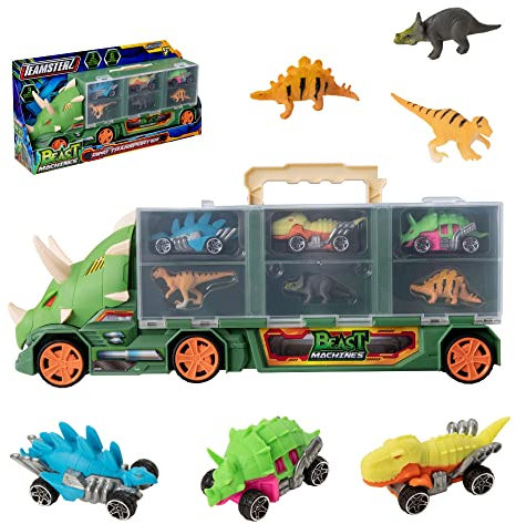 Teamsterz Beast Machines Triceratops Transporter | Großer Dinosaurier-Spielzeug-LKW mit Autos und Dinosaurierfiguren | Dinosaurier-Geschenke für Kinder ab 3 Jahren