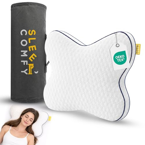 SLEEP COMFY Premium Oreiller Memory Foam, Cervical Mousse à Mémoire de Forme pour Le Soulagement des Douleurs OEKO-TEX Oreiller Orthopédique Ergonomique pour Les Dormeurs sur Le Côté Le Dos, Le Ventre