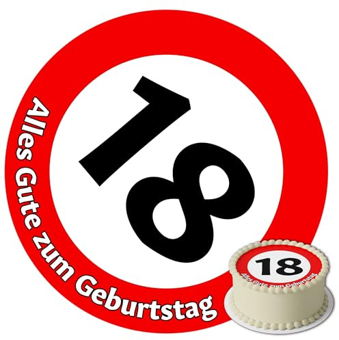 J&M DECO Tortenaufleger 18. Geburtstag – essbare Kuchendeko Ø 20 cm – Tortenbild mit Zahlmotiv für junge Erwachsene – Zuckerpapier Tortendeko – gebrauchsfertig