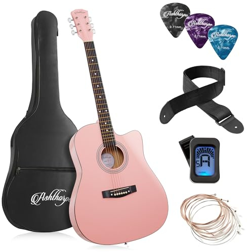 Ashthorpe Akustikgitarre für Anfänger, mit Cutaway, 104,1 cm, Pink