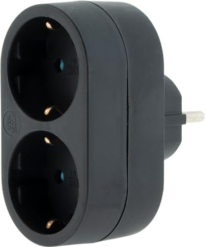 Zenitech - Presa Biplite Schuko 16A - Multipresa 2 Prese per Apparecchi Elettrici - Design Moderno ed Elegante - Uso Casa e Ufficio - Nero - 20 cm