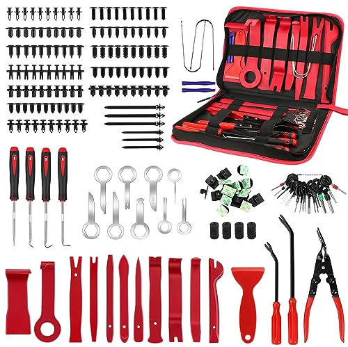 262 Pièces Outils De DéMontage De Garnitures Trousse, avec Rivet Clips Plastique, Ensemble à Pince et Extracteur D’Attaches, pour Voiture Porte Panneau Tableau de Bord Autoradio