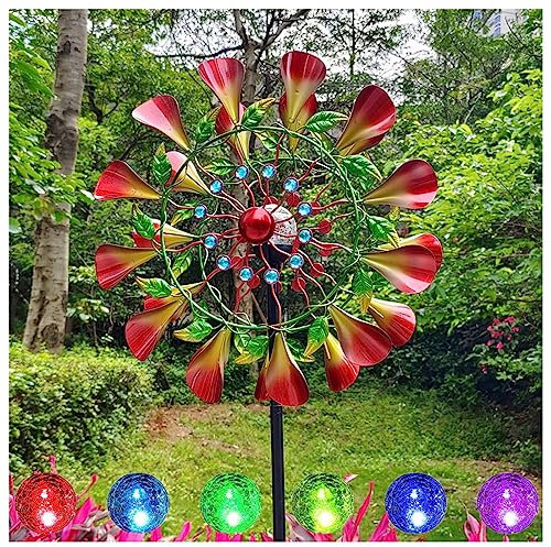 Solar WindräDer Garten, 210cm Groß Windrad Metall, Edelstahl Kugellager Gartendeko Metall Windspiel, FüR Terrasse Und Garten