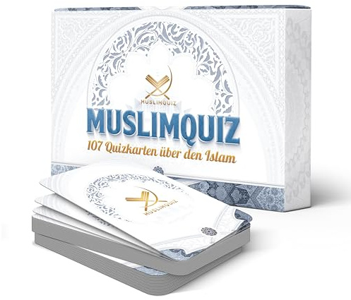 NIYYAH Islamisches Quiz Spiel Quizkarten Allgemeinquiz für Muslime Islam Koran Geschenk Eid Bayram - Deutsch | Islamisches Geschenk zu Ramadan, Eid & Bayram: Quran Quiz mit Koran Fragen, Islam lernen für Kinder, Familie, Moschee & App