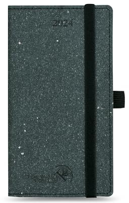 POPRUN Taschenkalender 2024 Klein 16,5 x 9 cm - Hergestellt aus 100% Erneuerbaren und Umweltfreundlichen Materialien - Kalender 2024 Wochenplaner mit 80 GSM Recyceltes Papier - Schwarzgrau