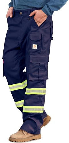 BOCOMAL FR Pants High Visibility Cargo Pockets Flame Resistant Hi-Vis Workwear Water & Oil Repellent Finish Navy
